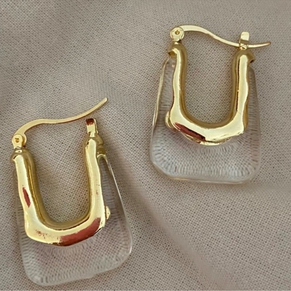 Anthropologie Jewelry - Clear GOLD U SHAPED HUGGIE HOOPS
